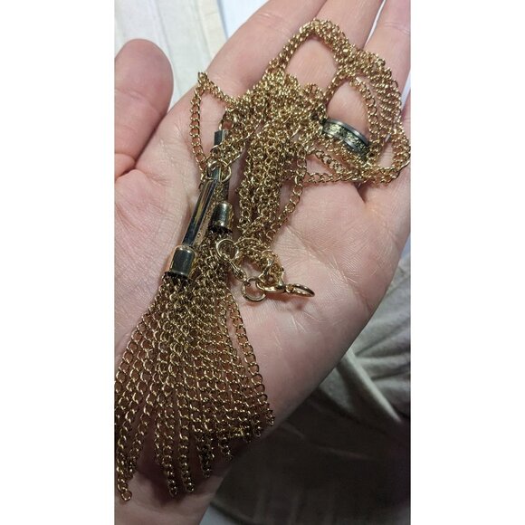 Chic Double Chain Tassel Gold Tone Necklace - Picture 4 of 7